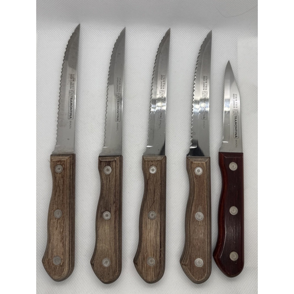 Tramontina Steak Knife Set 4 Serrated Steak Knives + 1‎ Paring Brazil